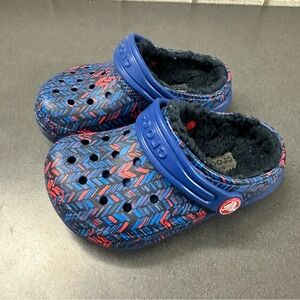 Crocs Clogs Kids C 8 Multicolor Fleece Lined Blue Red Spider-Man Color Preowned